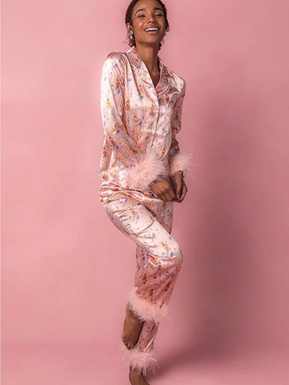 Ivy City Co Floral Pink Satin Pajama Set